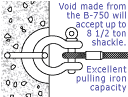 void made from the B-750 will accept up to 8.5 ton shackle. Ecellent pulling iron capacity